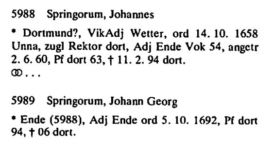 Johannes Springorum, pharrer in Ende pharrer